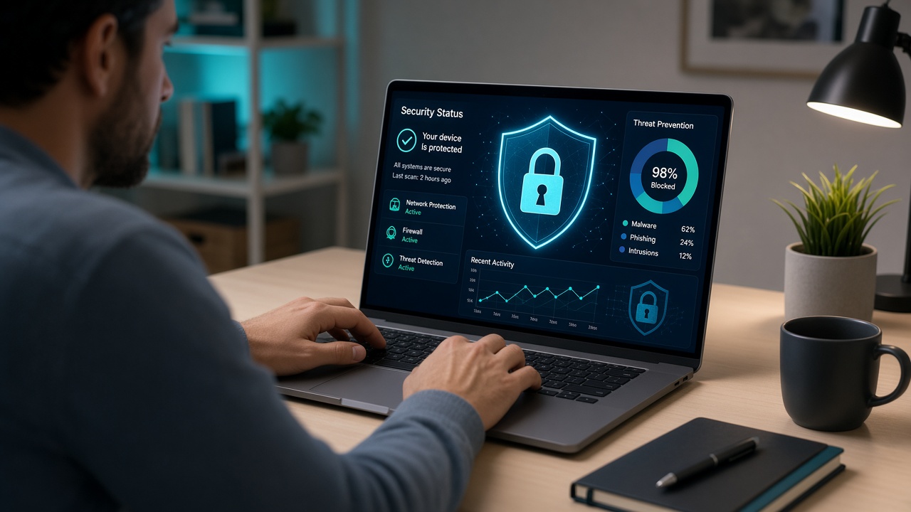 Person reviewing digital security education materials